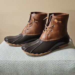 NWT  London Fog Cognac/ DK Brown Boots, Brand New, Size 7.